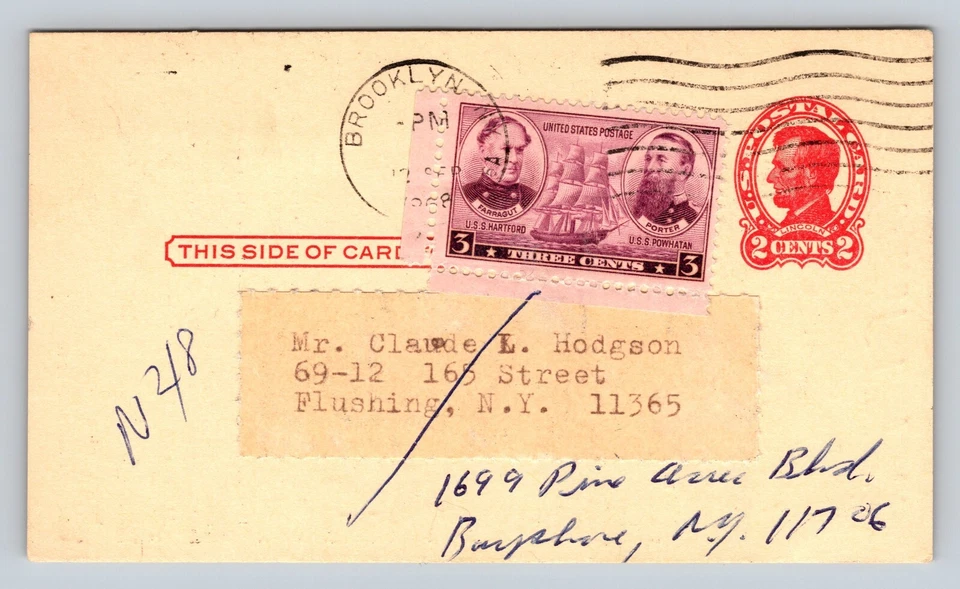 1952 UX43 US Postal Card Lincoln 2c & 3c ROWLAND HILL COMPANY Wait List Brooklyn - Image 1 of 3
