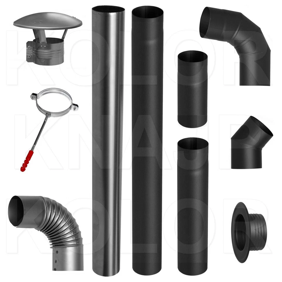 Rauchrohr Ofenknie Ofenrohr Bogen Abgasrohr Kaminofenrohr 100-150 mm Heizung - Bild 1 von 1