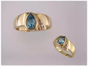 18KT GOLD OVER STERLING SILVER BLUE TOPAZ & DIAMOND RING-6 - Picture 1 of 1