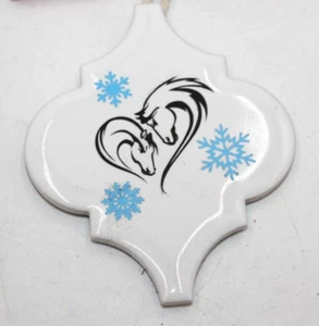 Horse Head Snowflakes Ornament Barn Gift Porcelain Tile 4" Fancy Holiday White - Picture 1 of 4