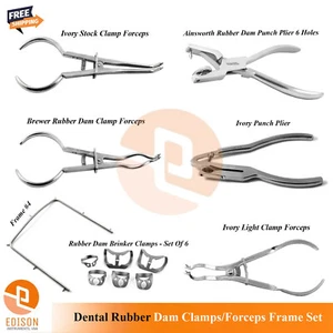 Rubber Dam Clamps Dental Ivory Punch Ainsworth Brewer Forceps Starter Kit - Picture 1 of 8
