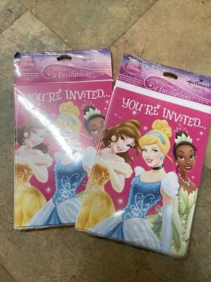 Lot Of 2 Party Invitations DISNEY PRINCESSES 8 Pk Cards Birthday Supplies S2-U - Image 1 of 2