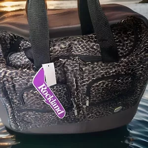 Women Rolling Wheel Tote Duffle Bag Travel Vacation Luggage Black Gold Leopard - Picture 1 of 13