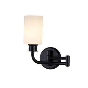 Justice Design Hinge 1 Light Wall Sconce, Matte Black/Opal - FSN-4411-OPAL-MBLK - Picture 1 of 1