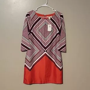 Vestido Banana Republic Talla 2 Cambio Boho Moderno Geométrico Largo Corto Rojo - Imagen 1 de 5