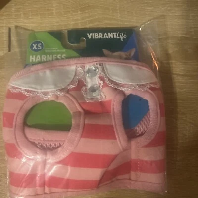 Vibrant Life Dog Harness Pink and White striped with Rhinestones XS ￼ Chihuahua - Image 1 of 4