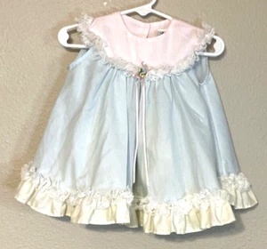 Vintage Bryan Mädchen Kleid Pastellfarbe Schleife Rüsche Spitze 24 Monate Made USA - Bild 1 von 8