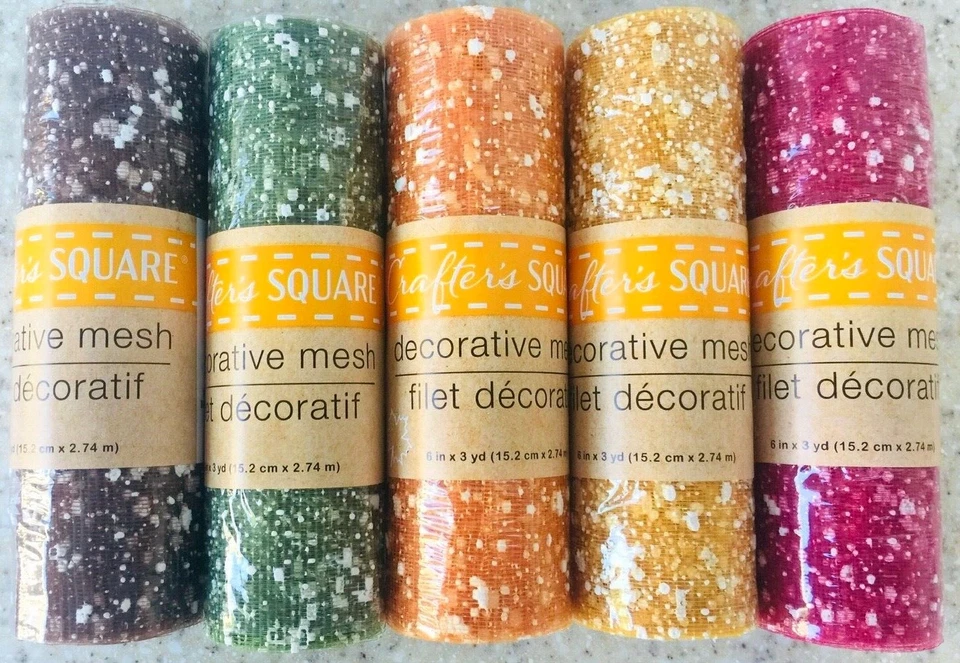 HARVEST Splatter Flocked DECO MESH Ribbon DIY Craft Wreath 6” x 3yd CHOOSE Set - Image 1 of 1