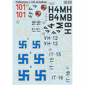 Decal Flugzeug 1:32 Polikarpov I-153 Chaika Teil 2 - 1,5 Blattdruck Maßstab 32-026 - Bild 1 von 3