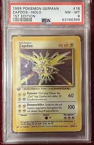 PSA 8 NM-MT Zapdos Base Set GERMAN 1st Edition Holo Pokemon Card 16/102 - Picture 1 of 2
