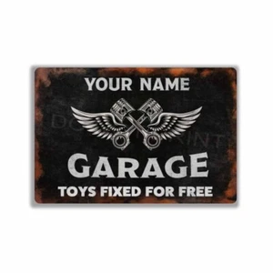 Personalized Garage SIGN PISTONS & WINGS 9" x 12" Garage Workshop Sign - Picture 1 of 12