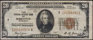 Fr1870-i 1929 Minneapolis $20 Federal Reserve Bank Note Very Fine - Picture 1 of 2