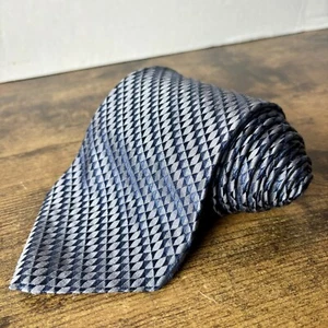 Villa Bugatti Silk Tie Blue & Silver Striped Diamonds Pattern - Vintage USA Made - Picture 1 of 16