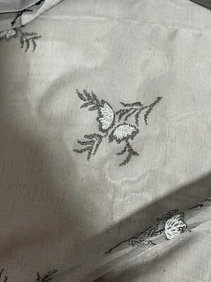 Vintage Grey Floral White Silver Leaves Chiffon ? Fabric Material 308cm x 157cm - image 1 of 4
