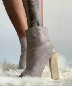 ALLSAINTS GREY LEATHER PEEP TOE ANKLE BOOTIE BOOTS HEEL SHOES UK 8 EU41 USA10 - Picture 1 of 20