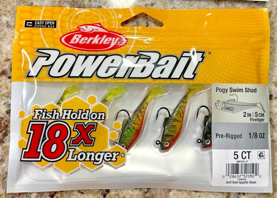 Berkley Power Bait Pogy Swim Shad 2" Pre-Aparejado 1/8oz. Paquete de 5 SMPSS2-FT Fire Tiger Foto 1 de 1