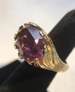 Cocktail Ring 18k Heavy Gold Plate Karatclad NOS Nice Design with Amethyst - Picture 1 of 6