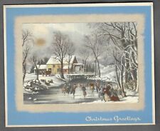 VINTAGE 1940s WWII ERA Christmas Greeting Holiday Card VICTORIAN ICE SKATERS