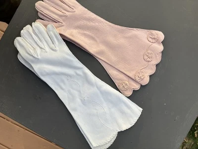Vintage Women's Gloves felt Two Pair Cream , Pink - Image 1 of 4