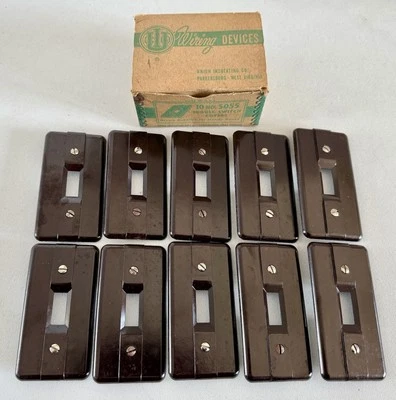 NOS Box of 10 Brown Bakelite Toggle Light Switch Covers No 5055 Union Insulating - Image 1 of 4