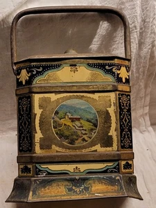 Original Handled LIPTONS TEA Lithograph Tin 1895 Awesome Graphics Original Lid  - Picture 1 of 15