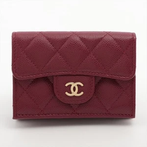 Chanel Matelasse Caviar Skin Compact Wallet Bordeaux Gold Metal Fittings random - Picture 1 of 9