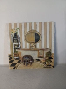 C. Winterle Olson Vtg Hand Painted 3D Bathroom Tile Plaque Wall Art 5.5" Tan. - Picture 1 of 2