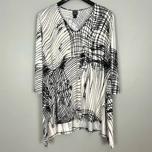 Clara Sun Woo Interlaced Lines Tunic Top Women’s Size 1X Abstract Art to Wear - Picture 1 of 10