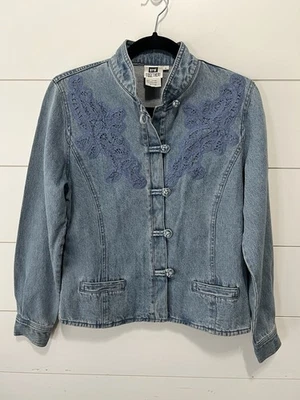 ¡Juntos! Chaqueta vaquera de colección para mujer talla 6 crochet bordado cierre rana Foto 1 de 4