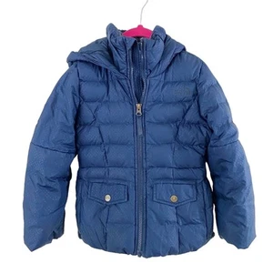 The North Face Navy Blue Polka Dot Down Fill Hooded Puffer Big Girl Size XXS EUC - Picture 1 of 8