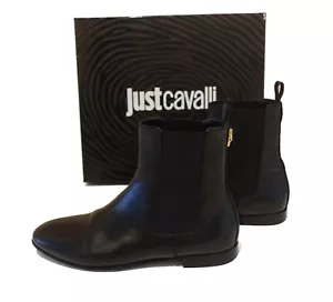 Just Cavalli Black 100% Calfskin Leather Flat Ankle Boots Sz 8 US, 38IT - Picture 1 of 11