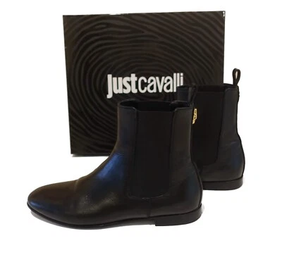 Botines planos Just Cavalli negros 100 % piel de becerro talla 8 EE. UU., 38IT Foto 1 de 4