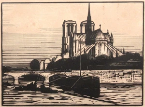 Alfred Latour (1888-1964) Antique French Woodcut Artist's Proof Notre-Dame Paris - Picture 1 of 6
