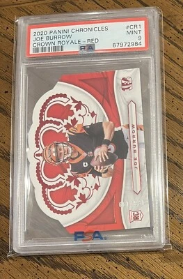 Joe Burrow 2020 #CR1 Chronicles Crown Royale Red Card Rookie RC RED /199 PSA 9 - Image 1 of 2