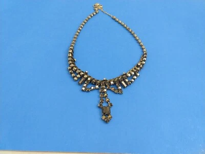 Совершенно серебристого тона коренастый ссылка ожерелье черные стразы 9» + падение - Изображение 1 из 4