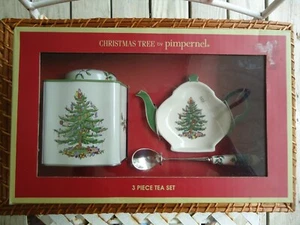 Spode Christmas Tree by Pimpernel Tea Tin Caddy Spoon Rest Gift Set New In Box - Picture 1 of 5