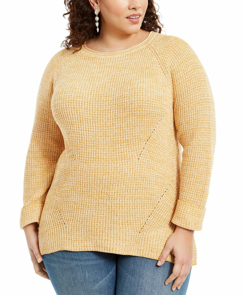 Style & Co. Womens Yellow Ribbed Cuffled Pullover Sweater Top Plus 3x BHFO 5802