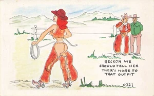 Postcard Reckon We Should Tell Her There's More To That Outfit Cowboys Cowgirl - Picture 1 of 2