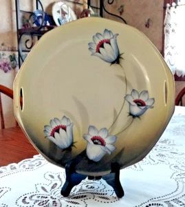 RS Germany Tillowitz White Floral 10" Porcelain Cake Plate Green mark c1910-1945 - Picture 1 of 12