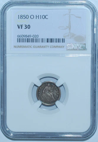 1850 O NGC VF30 Seated Liberty Half Dime H10c Cover