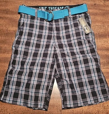 Bermudas a cuadros negras/azules Epic Threads para niños con cinturón talla 12 nuevas con etiquetas Foto 1 de 4