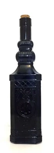 Botella de vidrio pintada con azul oscuro en relieve con tapón de corcho - Imagen 1 de 12