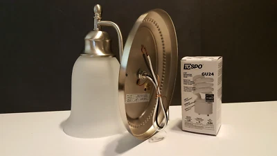 Alabaster Glass Wall Sconce Hallway Room silver Light Fixture Bulb Lamp Included - Image 1 of 4