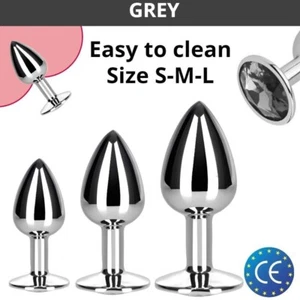 Analplug Edelstahl Small Medium Big mit Grau Kristall Butt Plug Anal Stöpsel 💕 - Bild 1 von 12