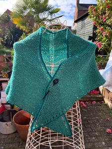 Hand Spun British Wool, Hand Knitted Over Coat Shawl - Picture 1 of 2
