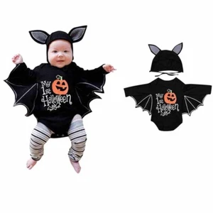 Infant Baby Boys Girls Bat Halloween Cosplay Costume Romper Hat Outfits Clothes - Picture 1 of 9