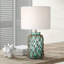 Crosby Coastal Accent Table Lamp 22 1/2" High Blue Green Glass Rope for Bedroom