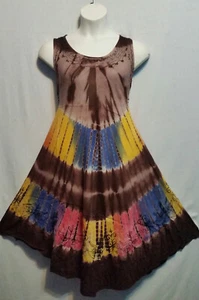 Women Clothing Tie Dye Sundress Summer Beach Sun Dress Brown Free Size - Picture 1 of 6