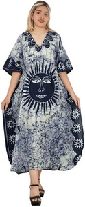 LA LEELA Women's Plus Size Summer Caftan Outfit Cover Ups US 14-18W Navy_J943 - Picture 1 of 3