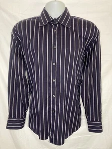 Pronto Uomo Camicia Bottoni Uomo Grande Non Ferro Blu Rigato Manica Lunga - Foto 1 di 10